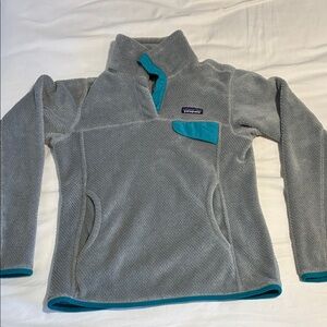 Patagonia Re-Tool Half-Snap Pullover Gray Fleece with Teal Trim